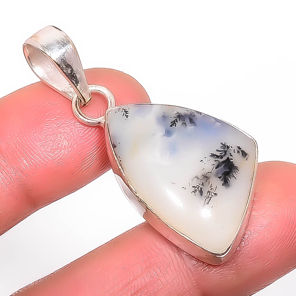 Natural Dendritic Opal – Brazil Gemstone 925 Silver Plated Pendant 1.56″ T89