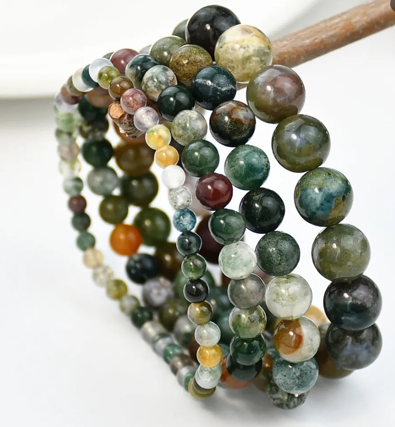 Indian Agate Natural Gemstone Beaded Bracelet 1Pc Stretch Unisex Men Women Gift