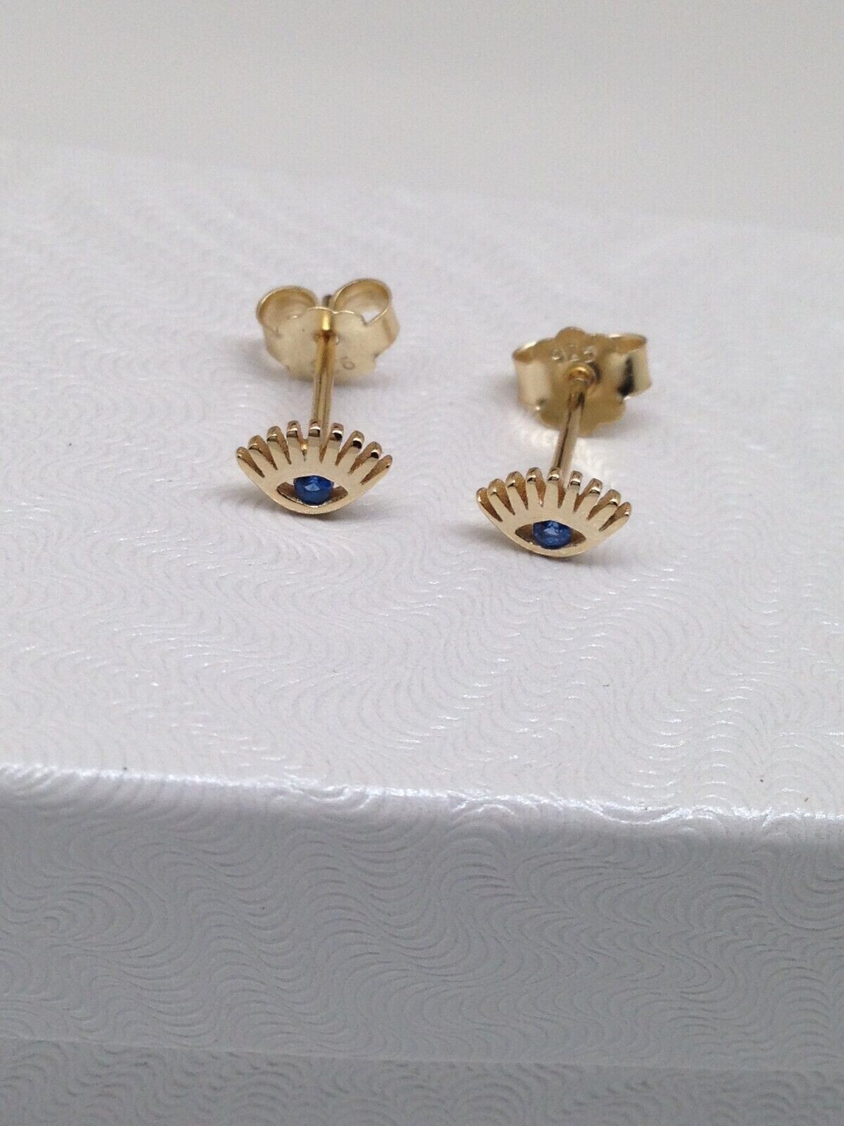 925 Sterling Silver Evil Eye Gold Stud Earrings Dainty Blue CZ Studs 5.5mm