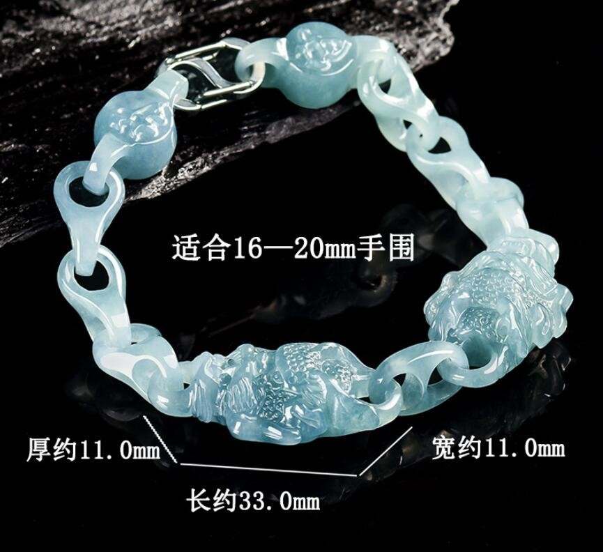 Real Grade A Natural Green Jade Jadeite Double Dragon Chain Bracelet