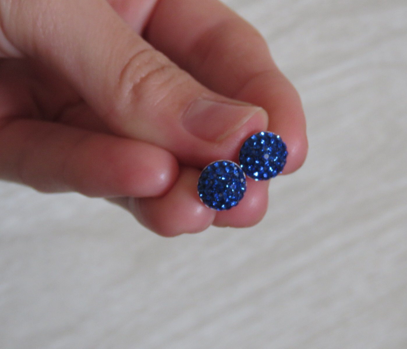 925 ATI CH Sterling Silver Blue Crystal Rhinestone Round Stud Earrings