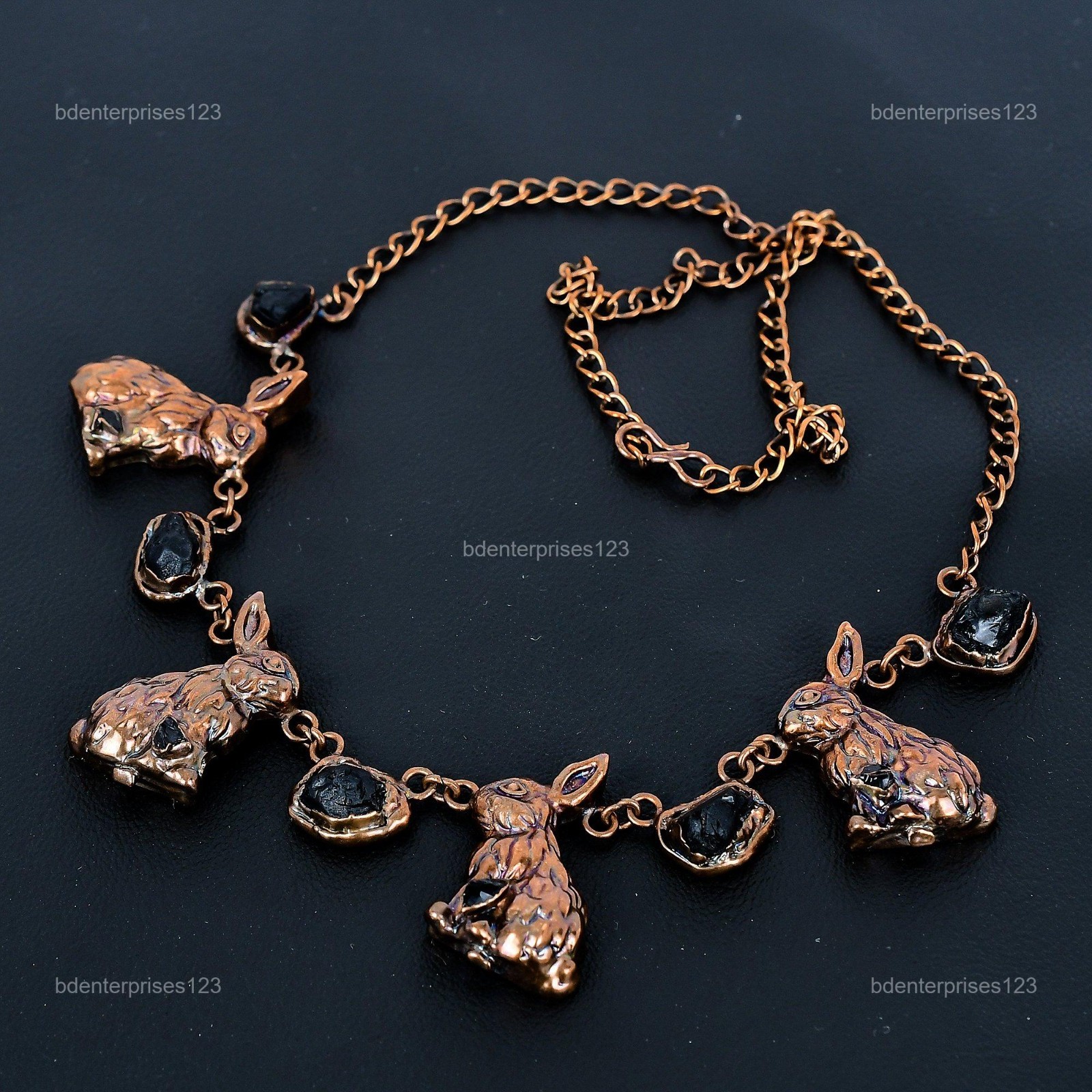 Daughters Day Sale Copper Black Tourmaline Rough Gemstone Chain Necklace Jewelry