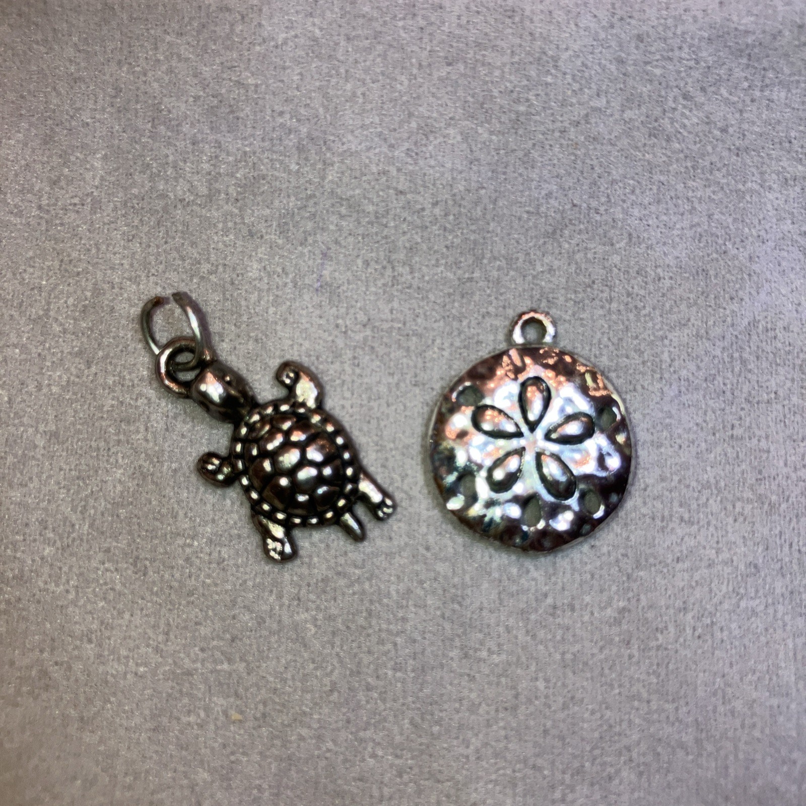 Turtle and Sand Dollar Charms Silver tone Beach Nautical