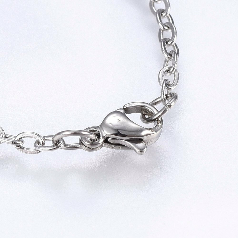 Stainless Steel Charm Bracelet Lobster Flower Gold Silver Color 7.8″ 2.5mm A74