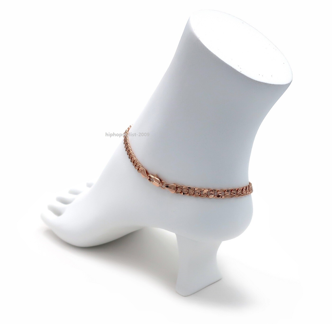 5mm 10″ Concave Cuban Link Chain Anklet 5mm Bracelet 14K Pink Rose Gold Plated