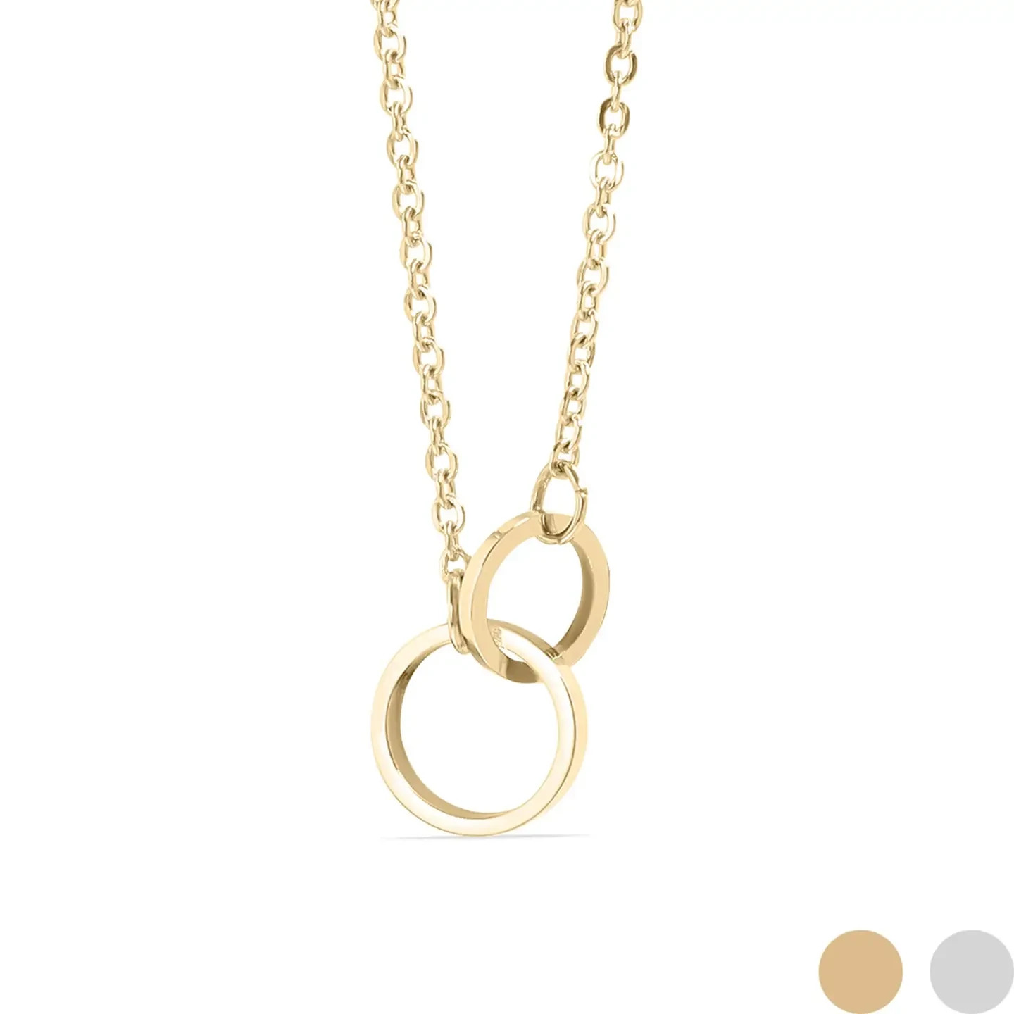 18K Gold Pvd Stainless Steel Interlocked Rings Necklace 16+2″
