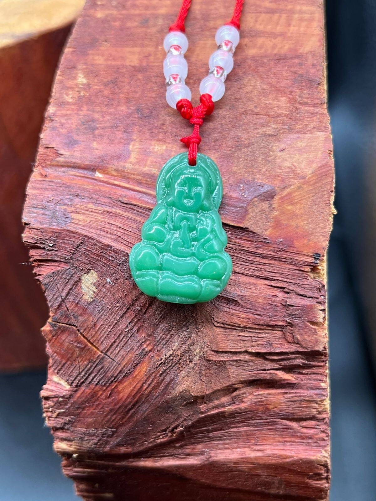 Green Simulated Jade Stabilized Turquoise Laughing Buddha Adjustable Necklace