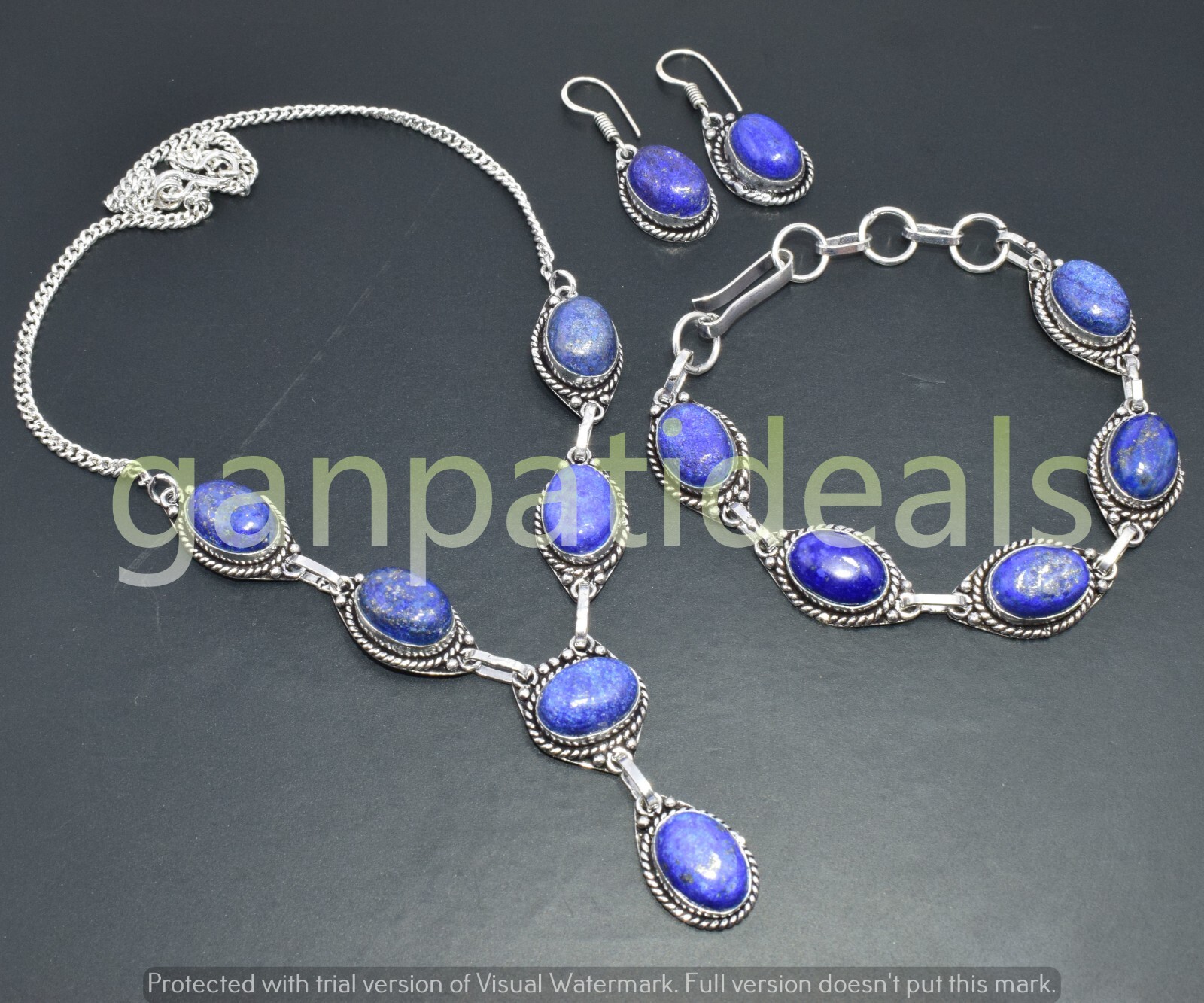 Lapis Laziuli Gemstone 3pcs Combo Set 925 Silver Plated Wholesale Lot Jewelry