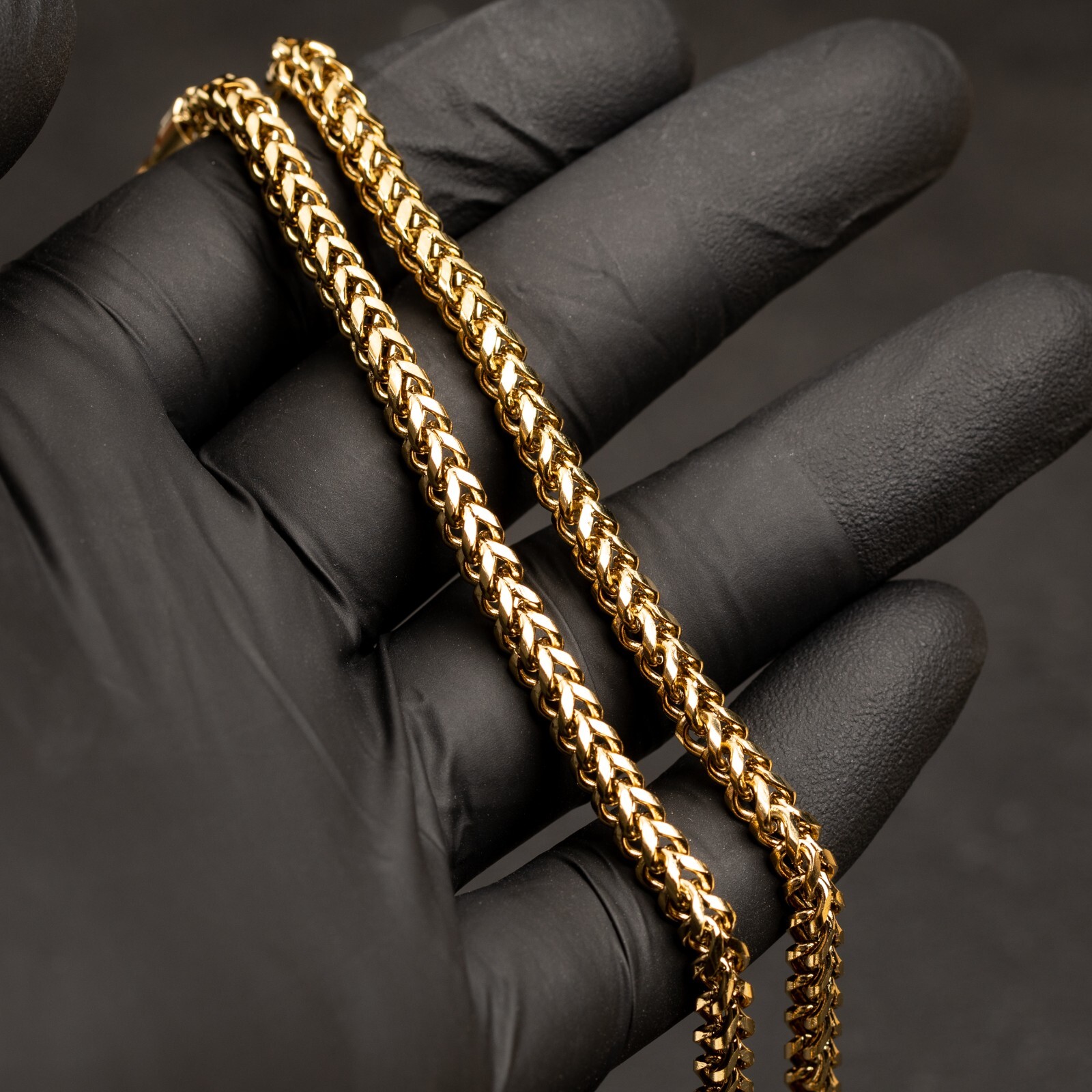 Yellow Gold Plated Solid Heavy 316 Stainless Steel 4MM Franco Chain Necklace