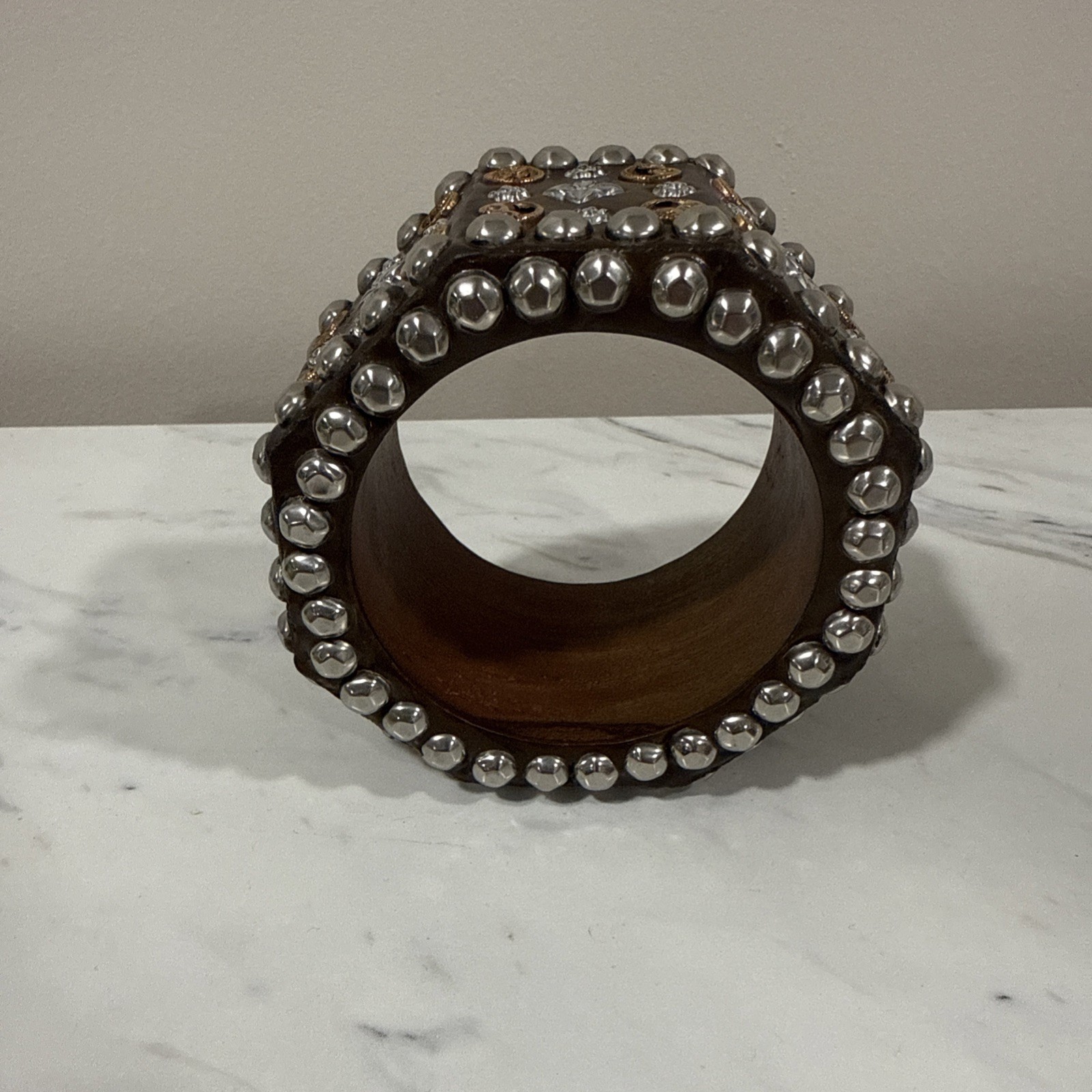 Antika Collection Brown Studded Bangle – Artisan Statement Bracelet