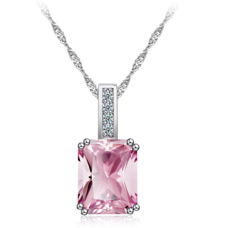 White Gold Square Pink Purple Blue Crystal CZ Pendant Necklace 18″ Chain Box S1