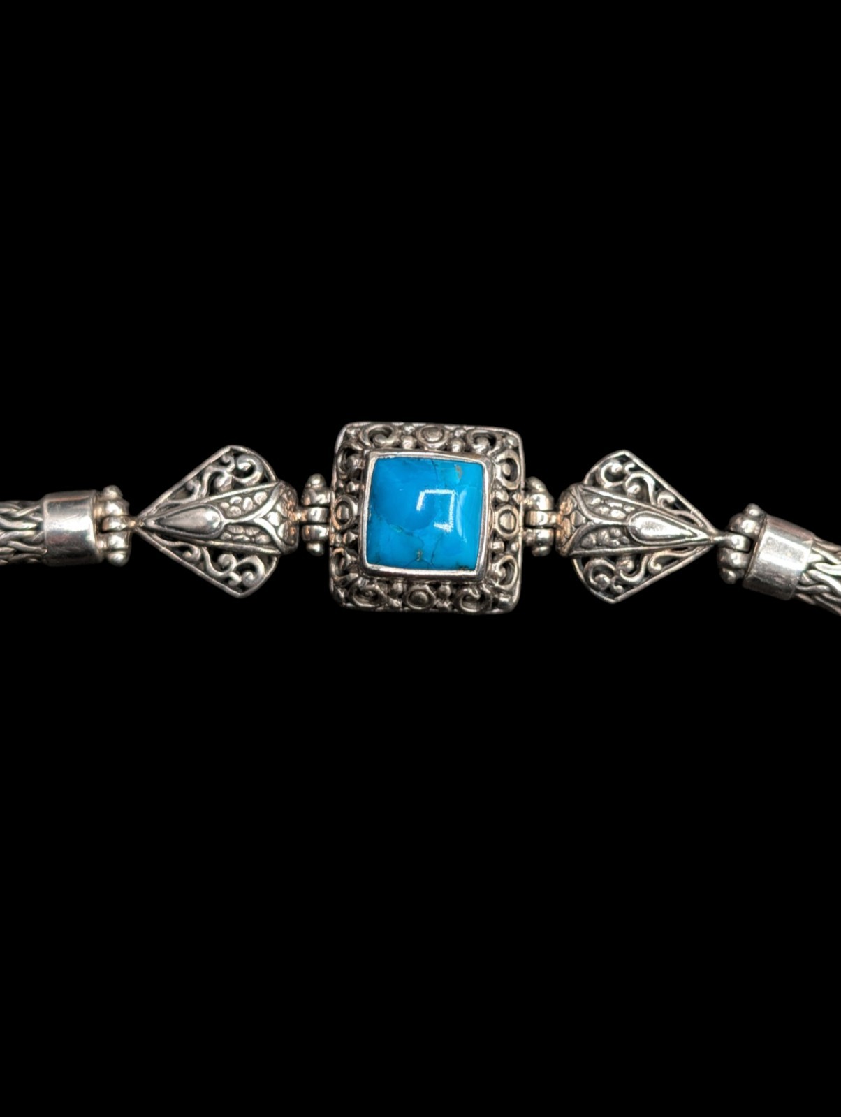 Sterling Silver Bali Design Blue Square Stone Toggle Samuel B Signed Bracelet