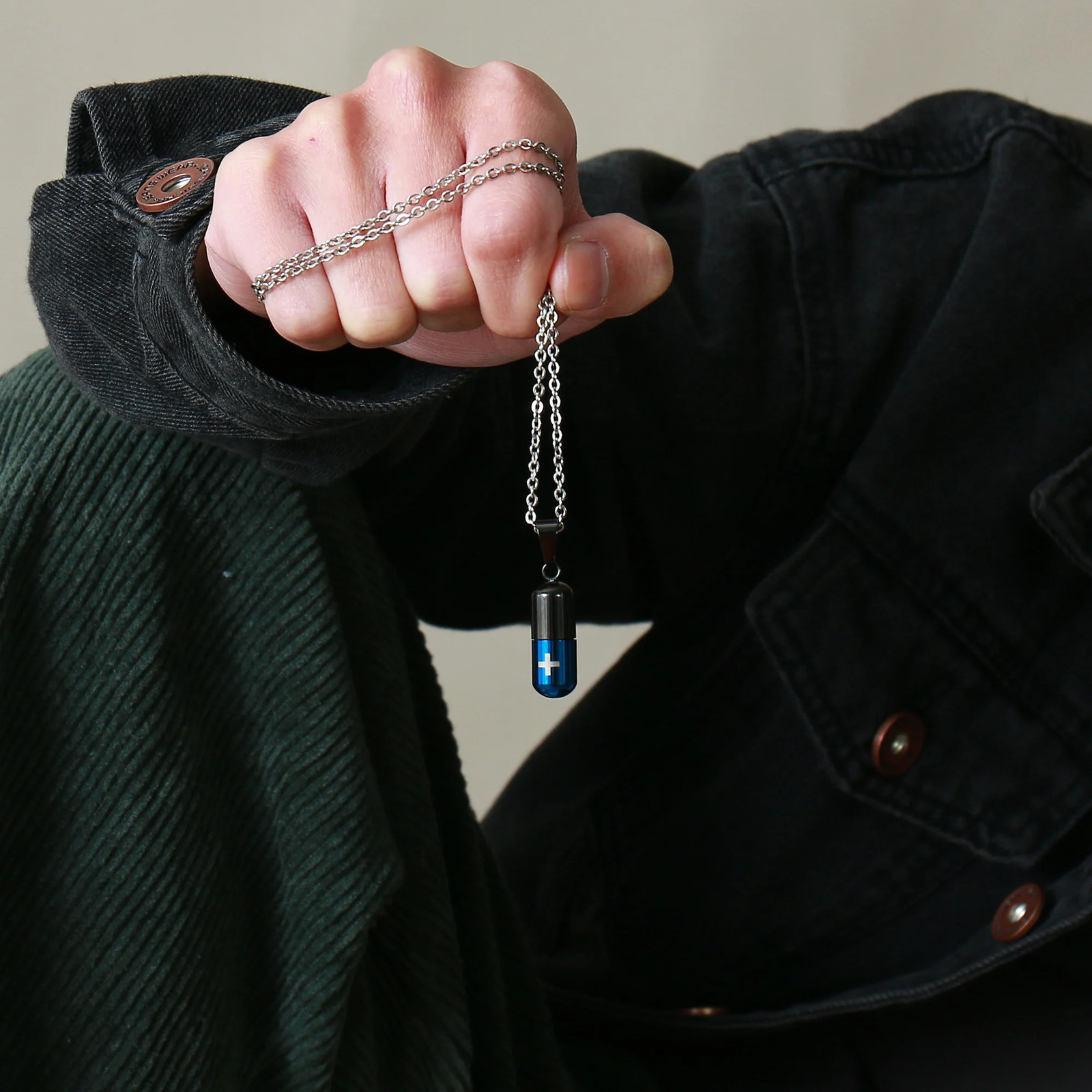 Pill Bottle Necklaces for Men Women,Cross Stainless Steel Pendant