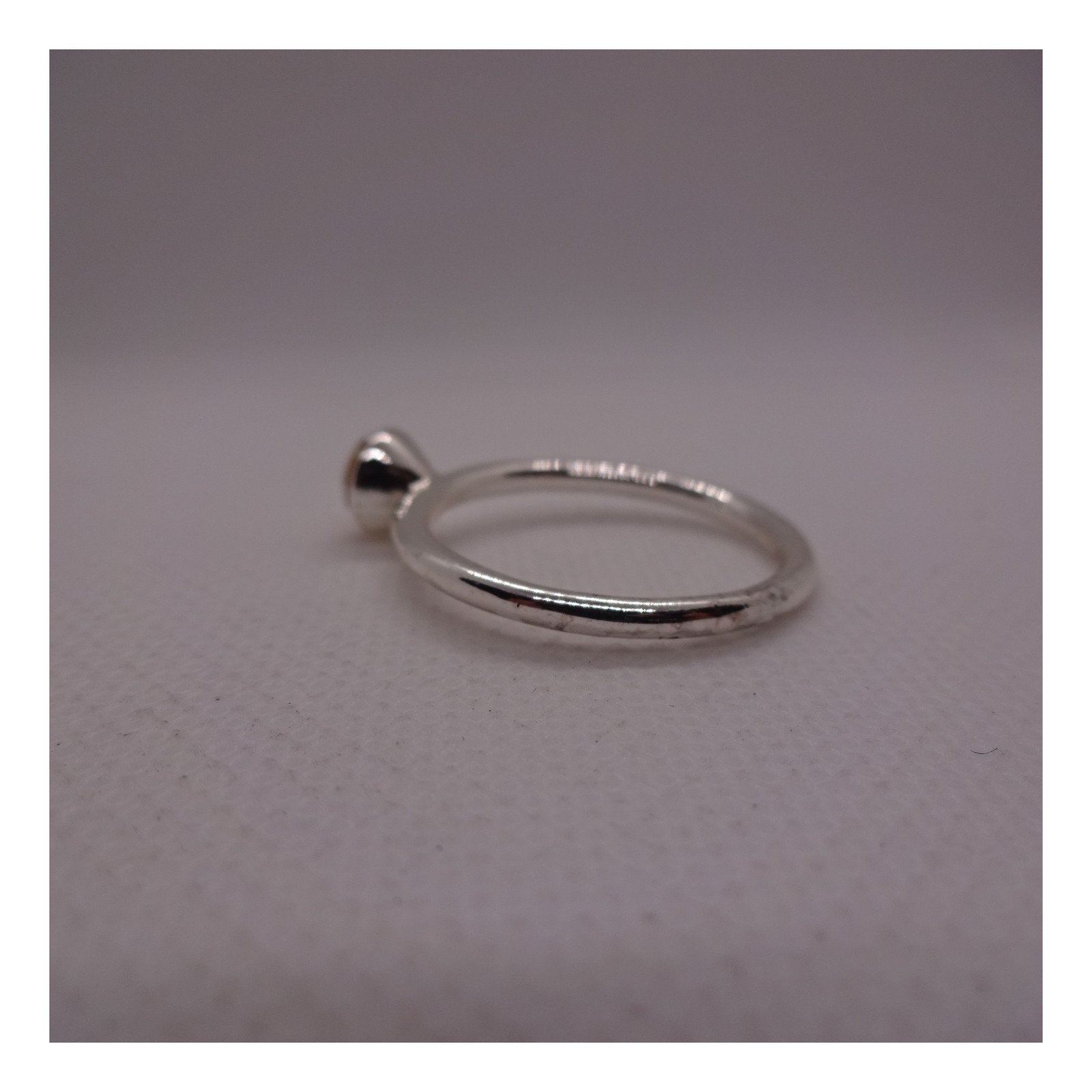 Unisex Size 11 Sterling Silver Solitaire Ring Round Brown Amber Tone Gemstone