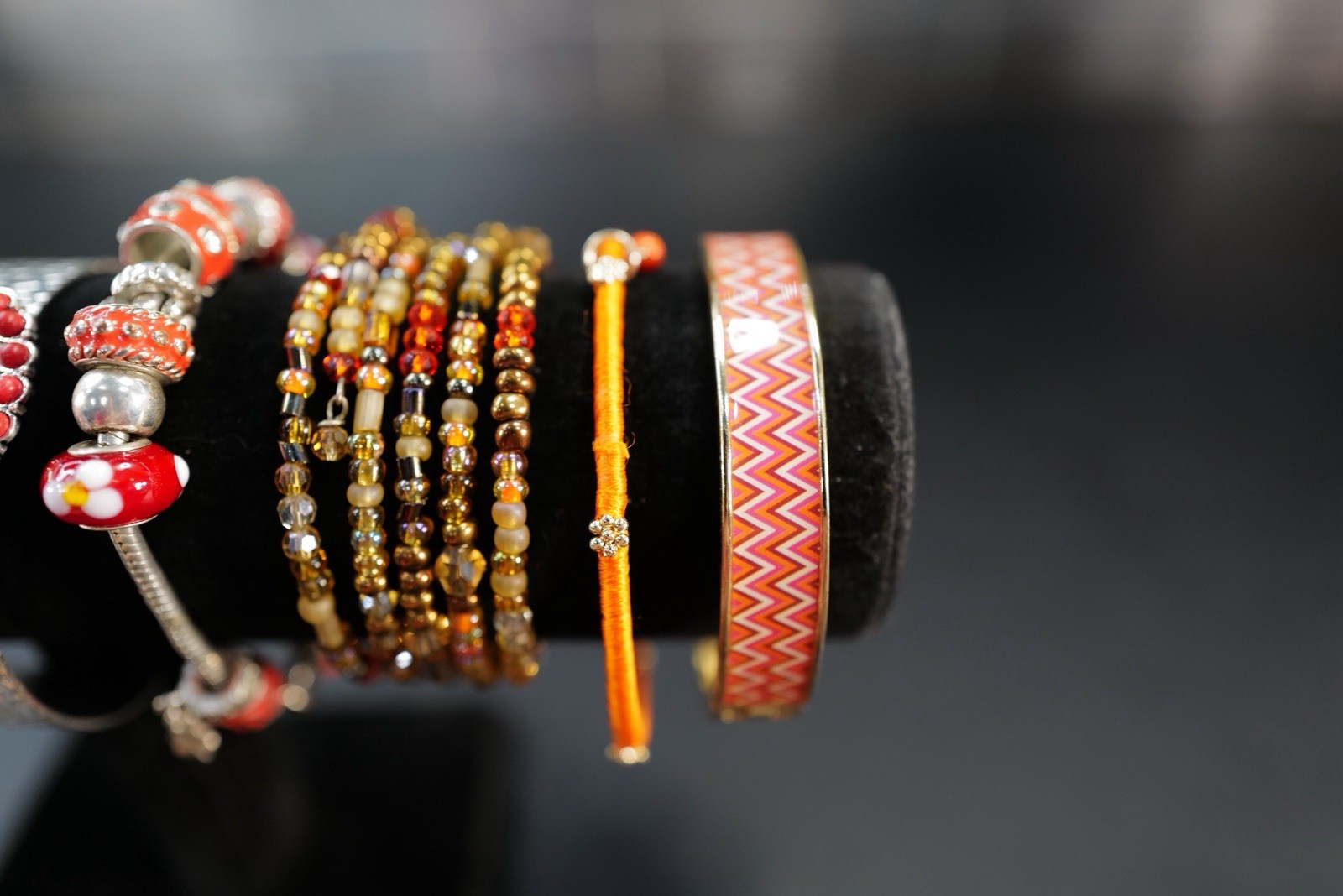9 Pc Bracelet Gold & Silver Tone Orange Red Brown Mix Styles Bangles K39