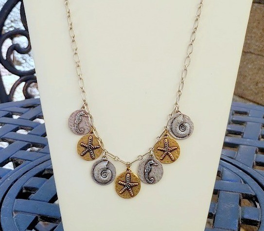 Lucky Brand Beach Ocean Theme Necklace Gold Silver Tone