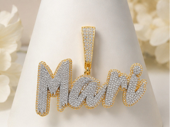 3.00Ct Moissanite Mari Name Pendant–14K Yellow Gold Plated Iced Out For Unisex