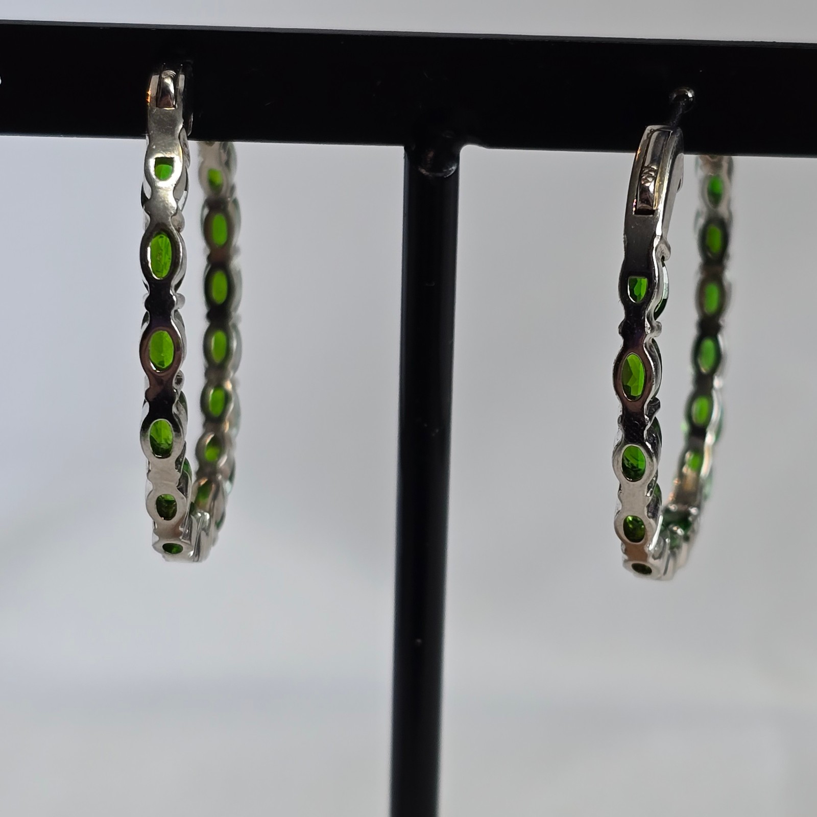 Sterling Silver Hoop Signed DK Earrings 11.3g Fine Jewelry Green Stones *READ*