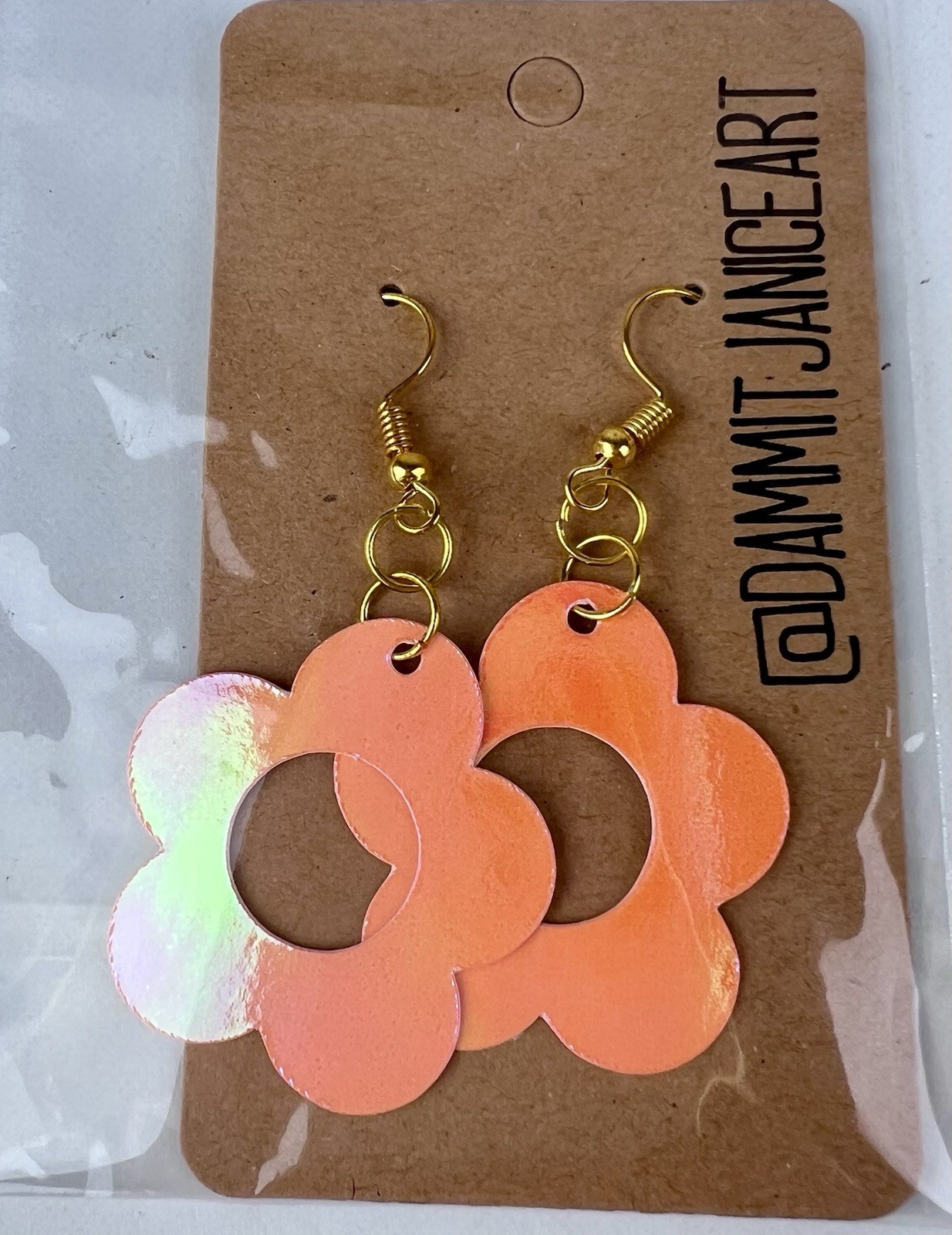 Flower Cut Out Light Weight Earrings Orange – Pink Iridescent Fashion Jewelry