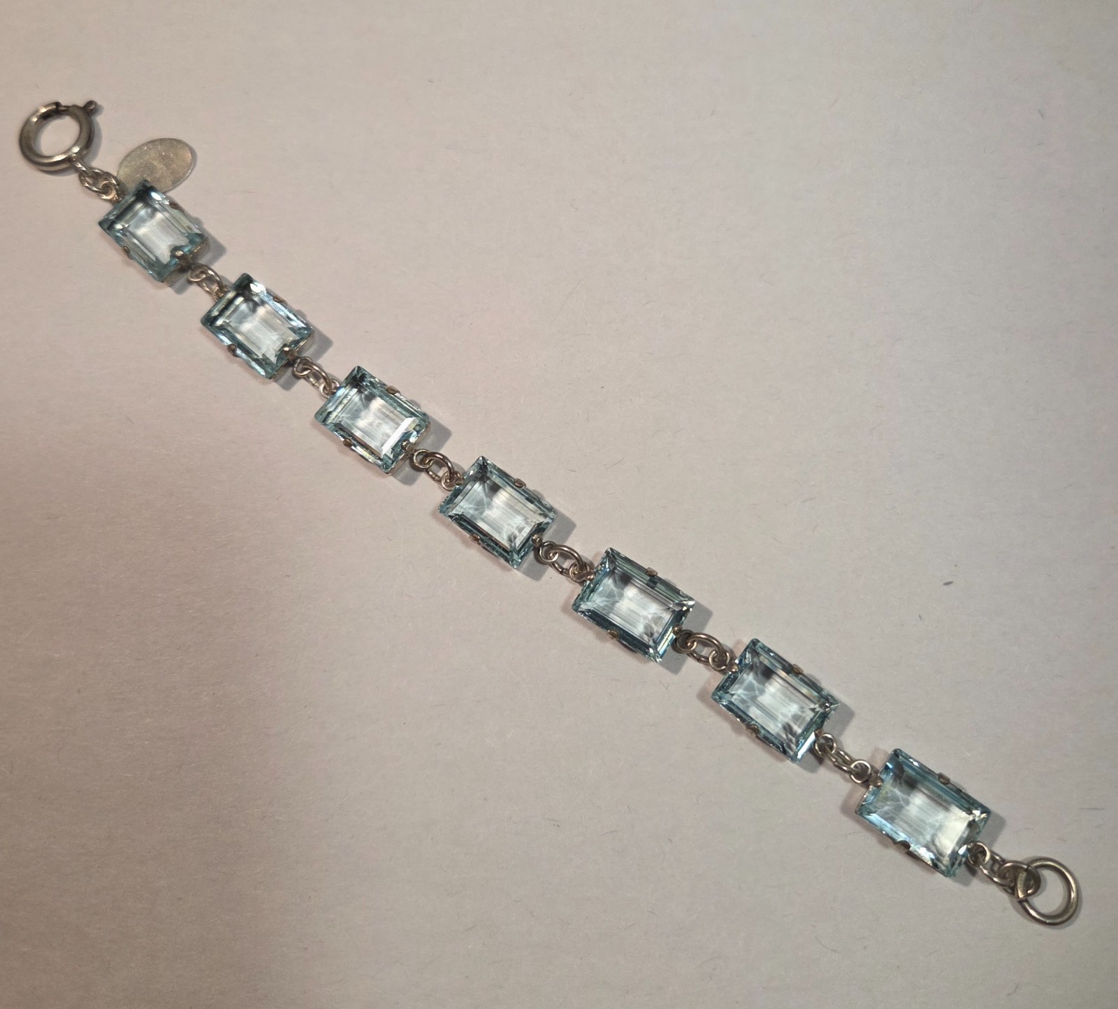 Vtg Catherine Popesco France Light Blue Crystal Rhinestone Silver Tone Bracelet