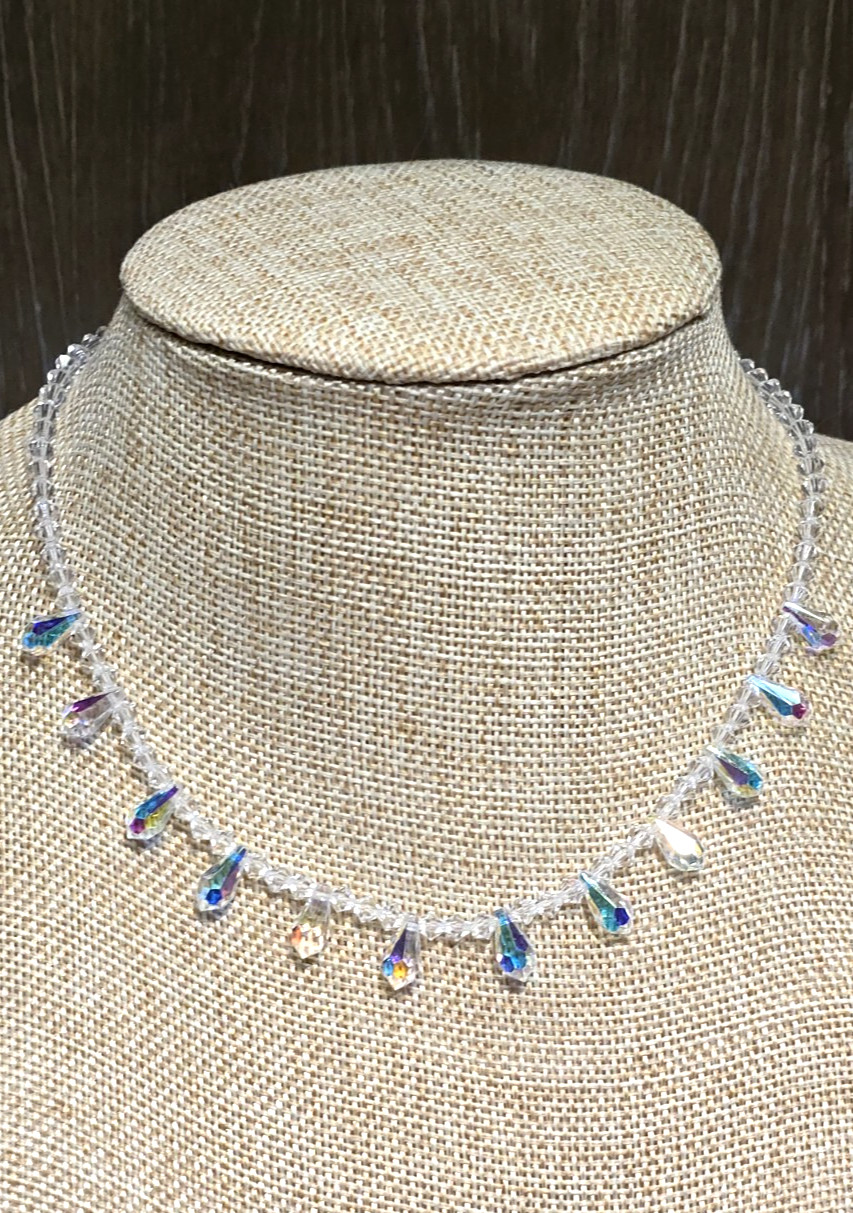 Crystal Bead Necklace Aurora Borealis Teardrops