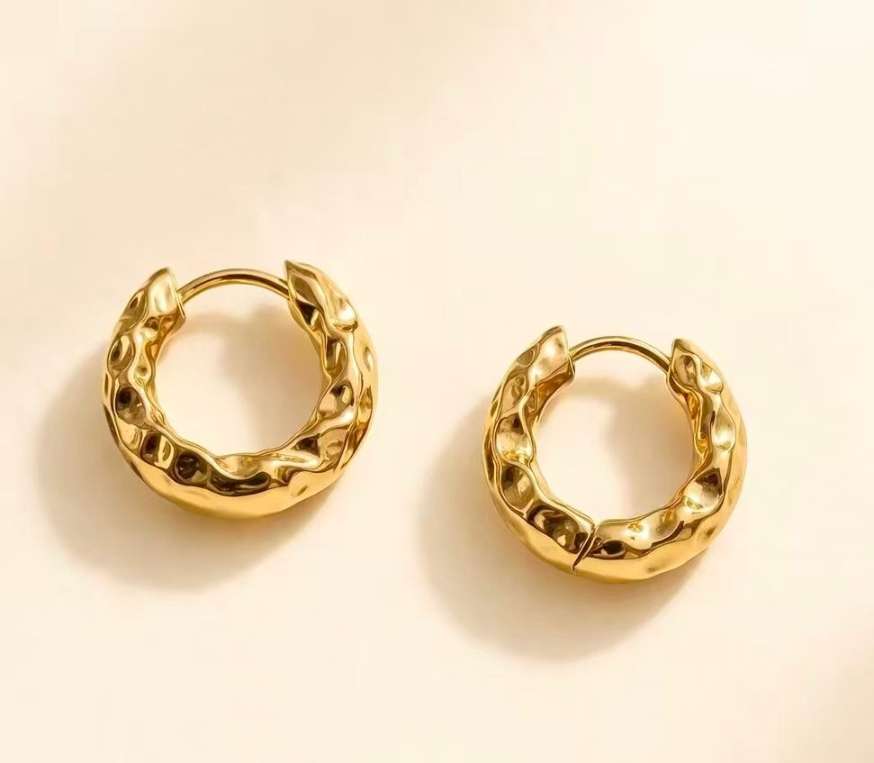 Hammered Hoop Earrings Chunky Huggie Earrings for women girls EA150