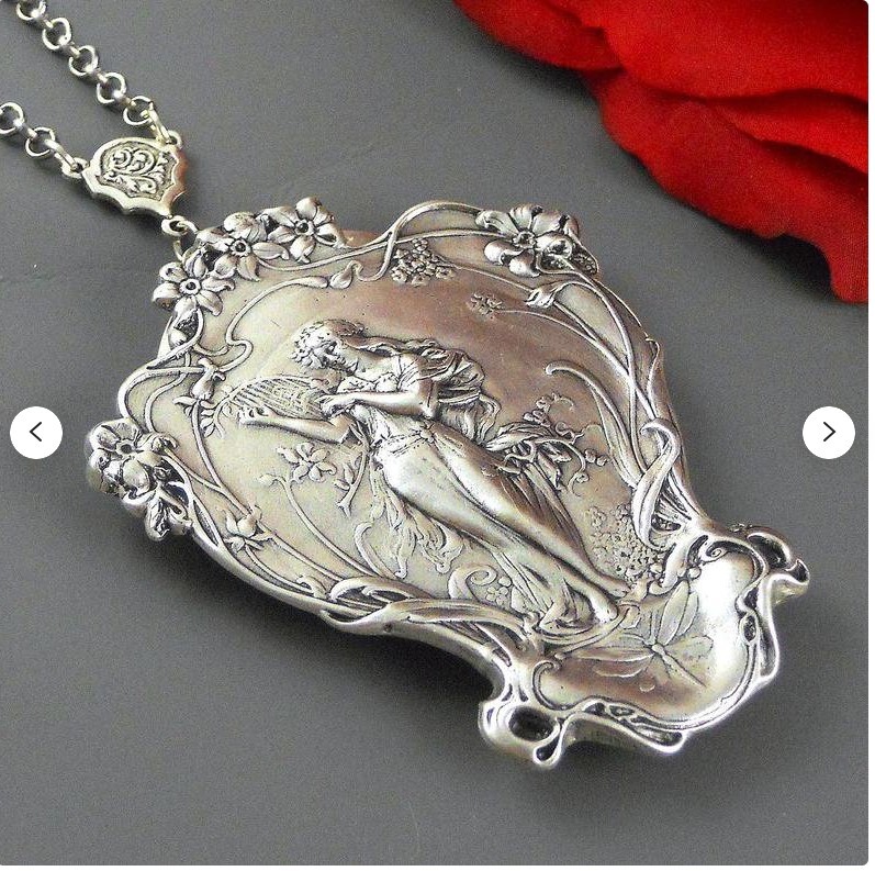 Goddess Locket Harp Necklace Goddess Pendant Necklace Antique Silver Woodland