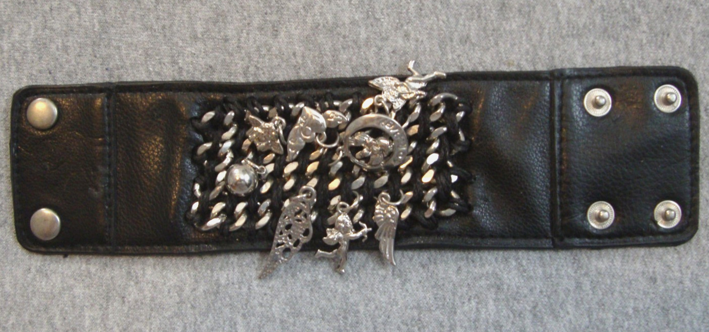 Guardian Angel Biker Punk Goth Black Faux Leather 2″ Wrist Band -Fits 7″ to 7.5″