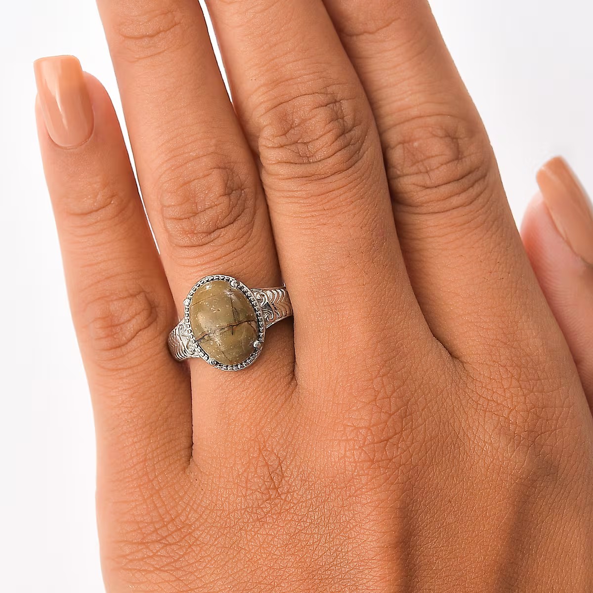 EverTrue Venus Jasper Solitaire Ring in Stainless Steel 5.80 ctw Size 10
