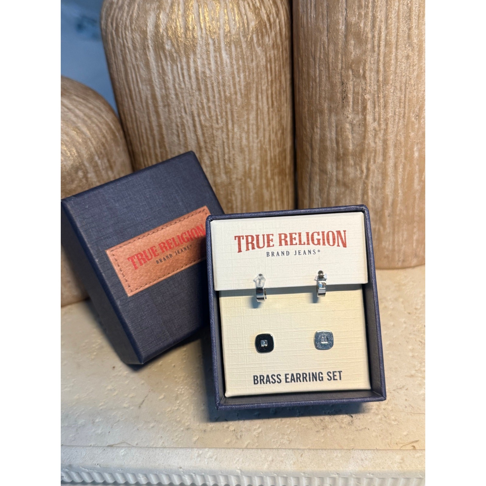 True Religion Silver-Tone Brass 2-Pair Earring Set Hoops & Studs NWT