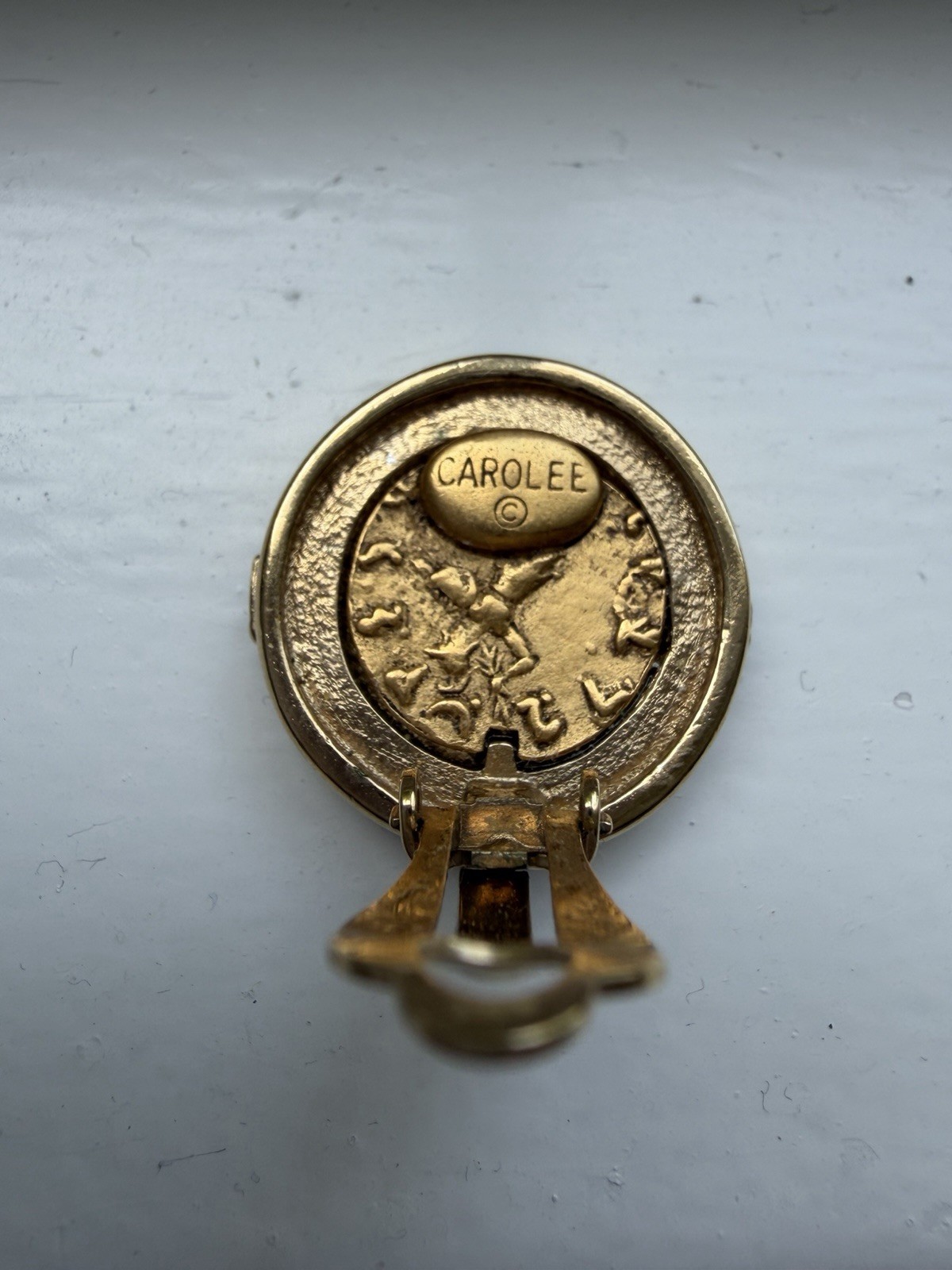 Vintage Carolee Signed Gold-Tone Roman Faux Coin Clip-On Earrings