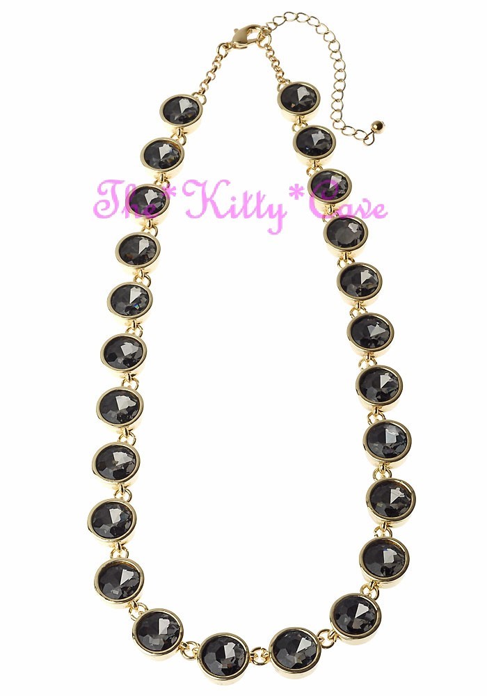 Stunning Quality Gold Plt Bezel Set Multi Facet Cut Glass Crystal Stone Necklace