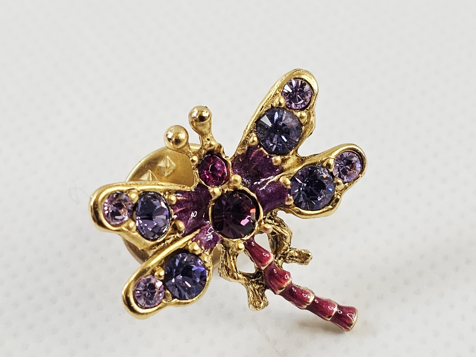 Jay Strongwater Small Dragonfly Pin Swarovski Crystals Enamel Gold Toned Metal