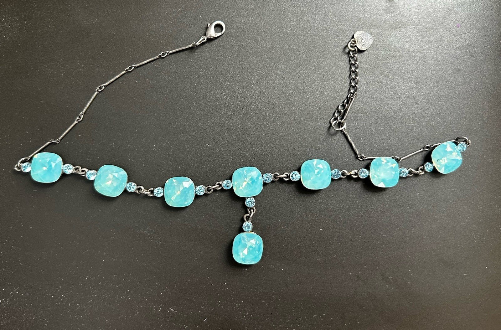 Swarovski Turquoise Aqua Opal Crystal Drop Necklace Gorgeous!