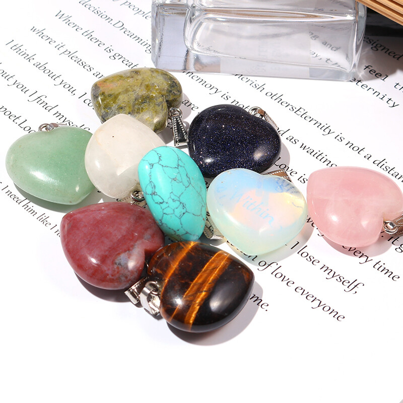30mm Big Heart Pendant Natural Stone Healing Crystal Gemstone for jewelry 10pcs
