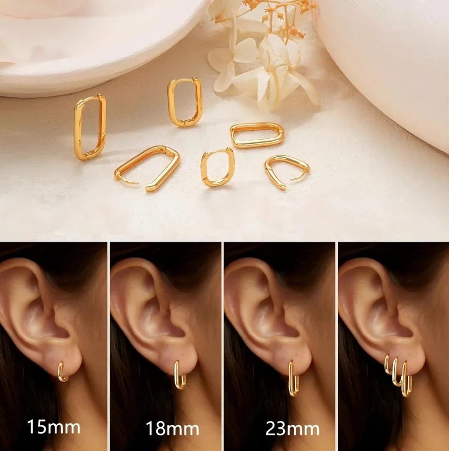 1 pair Gold Silver Square Hoop Earrings Unisex Minimalist Chunky Huggie Jewelry