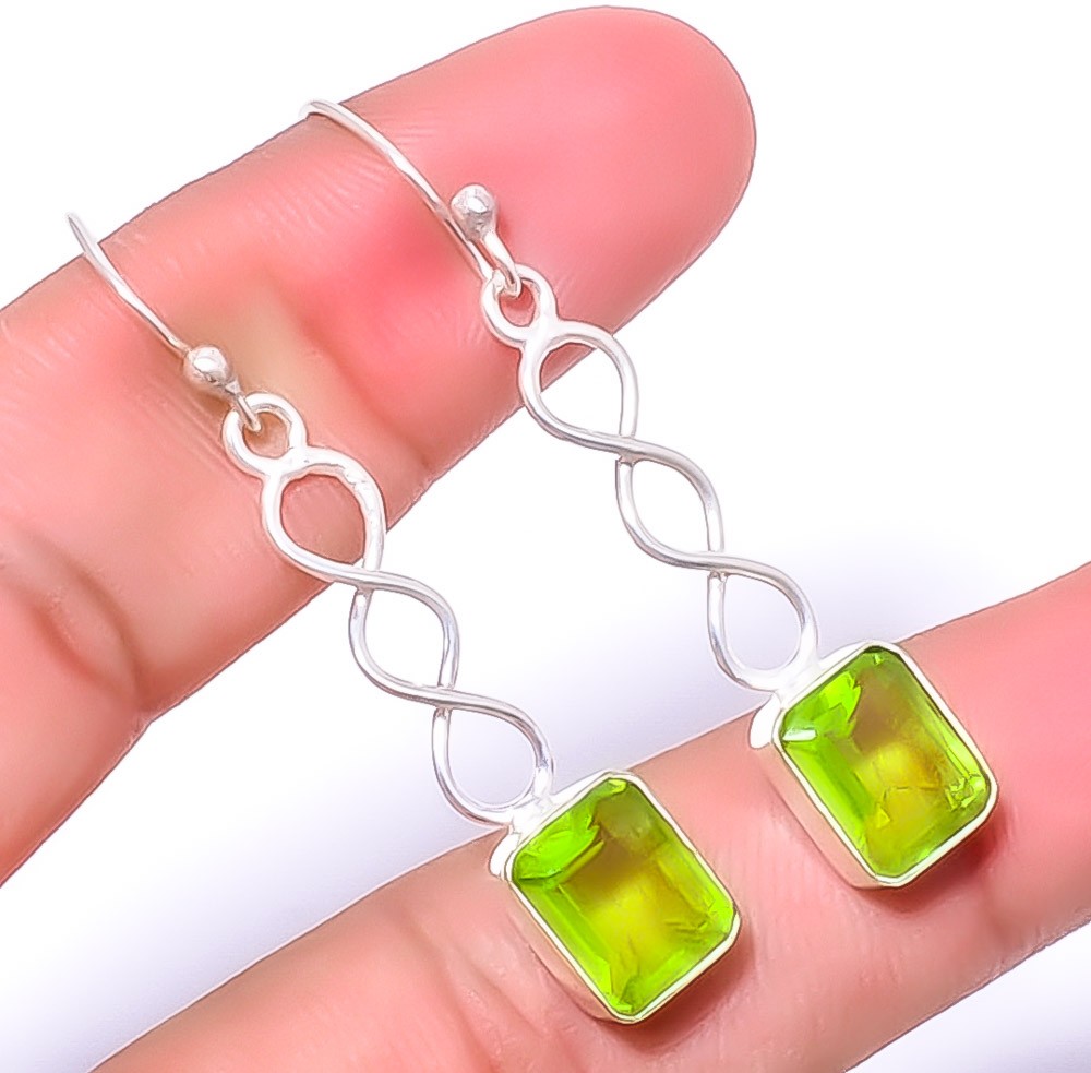Peridot Gemstone Handmade Silver Plated Spiral Earring 1.79″ T59