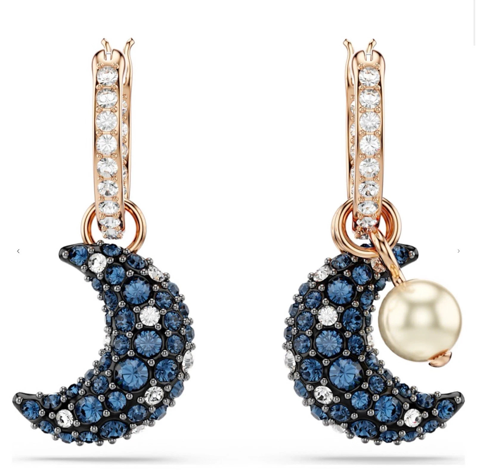 Swarovski Sublima Drop Earrings Asymmetrical Design Moon Rose Gold-Tone new.
