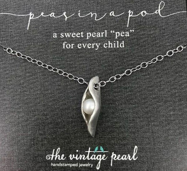 “Peas in a Pod” Pearl and Pewter Necklace. Made in USA