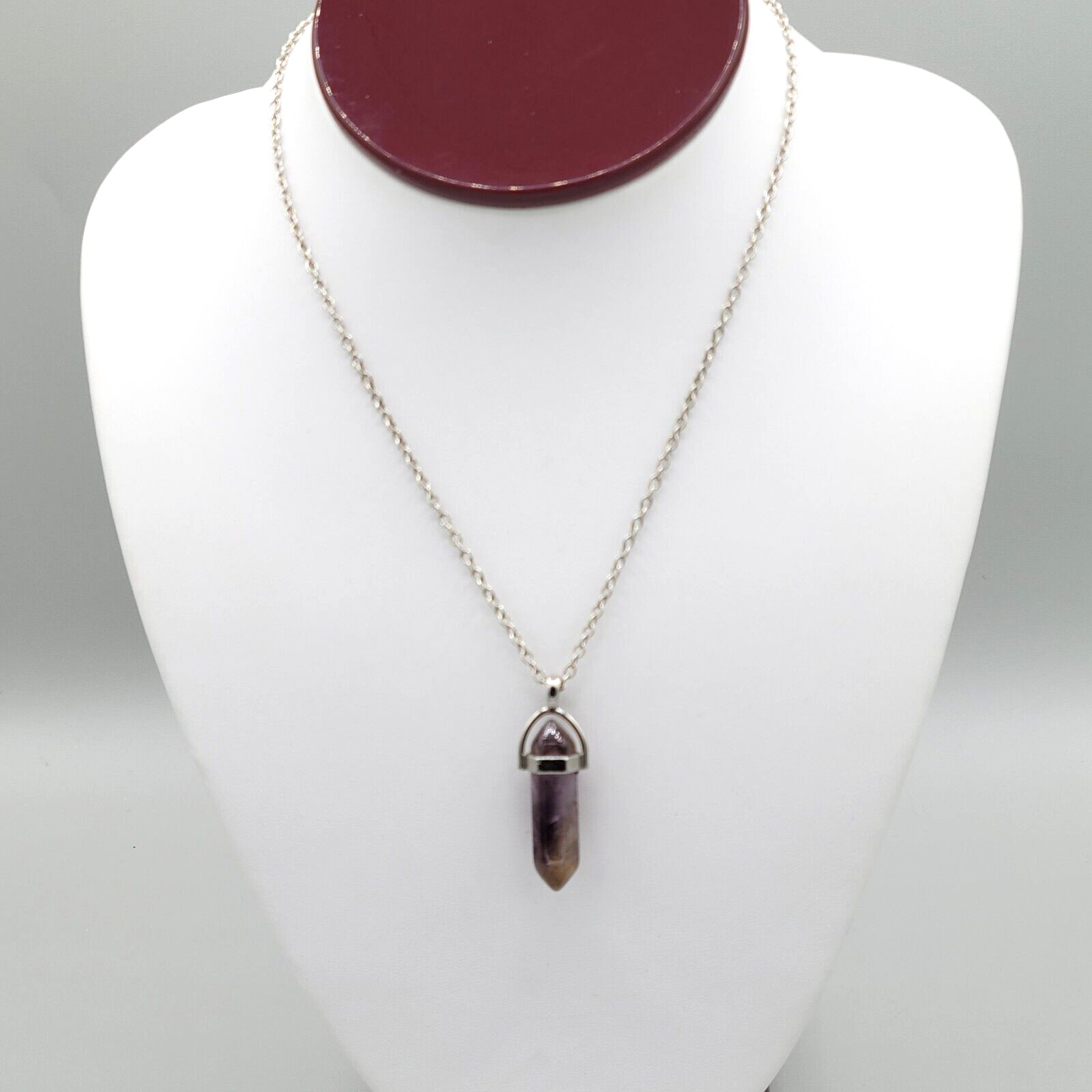 Adult Jewels Silver Tone Cable Chain Purple Quartz Stone Pendant Necklace 16 in