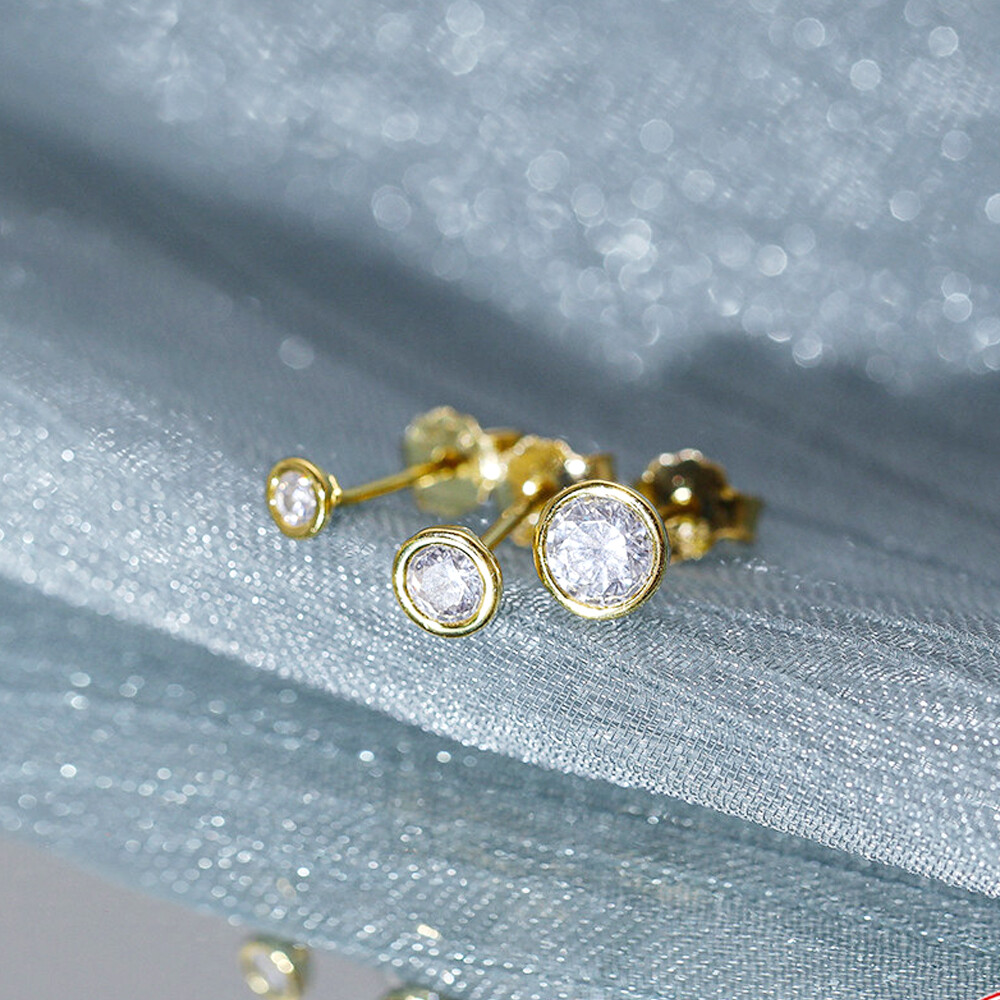 3PCS Tiny Bezel Stud Earrings, 925 Sterling Silver Cz Helix Studs, 3 sizes A4418
