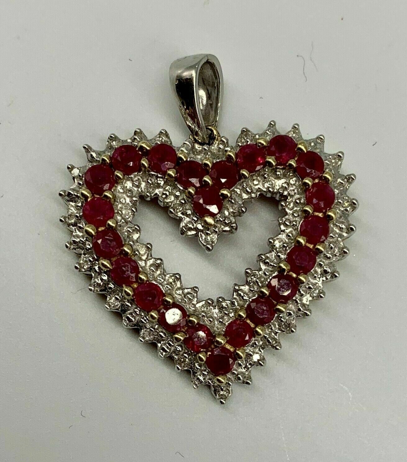 1.50 Ct Round Cut Simulated Red Ruby Heart Pendant 14k White Gold Plated