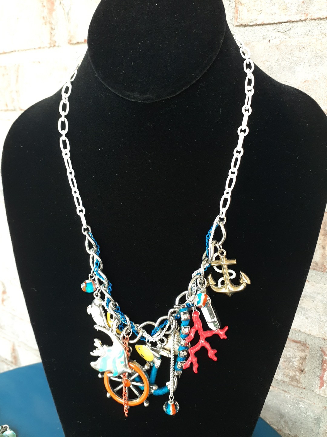 3 Beach-Theme Shells Starfish Rhinestone Chunky Charm Costume Jewelry Necklaces