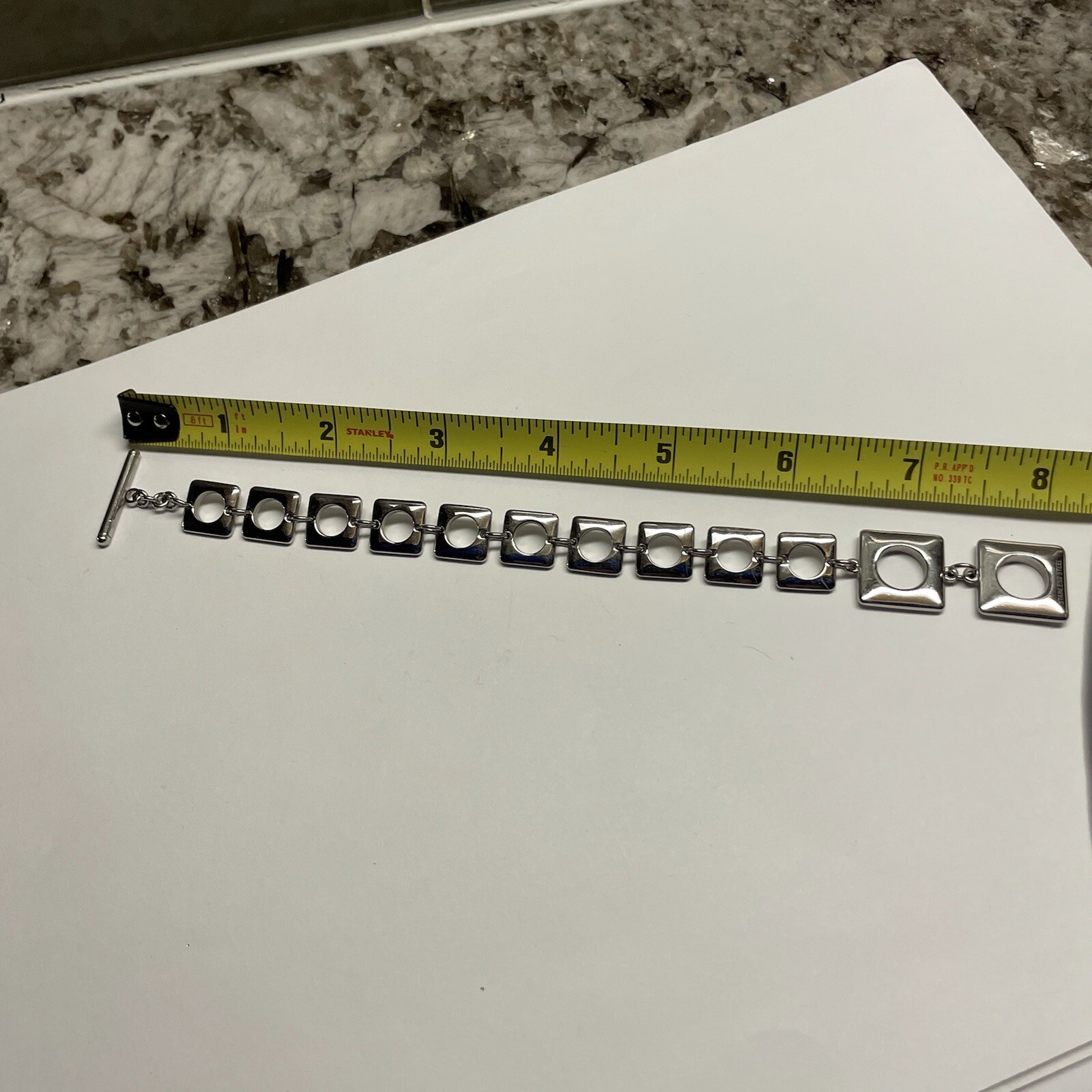 Signed Chisel Costume Silver Tone Stainless Steel Bracelet Toggle Style Clasp