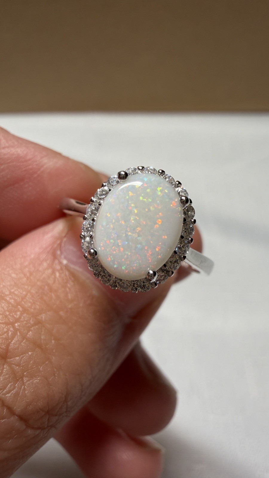 Solid Opal Ring Natural Australian Silver Multicolor Pinfire All Occasion #0161