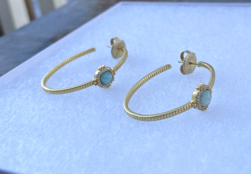 Freida Rothman gem-cut blue gemstone 18k gold-plated Hoop Earrings