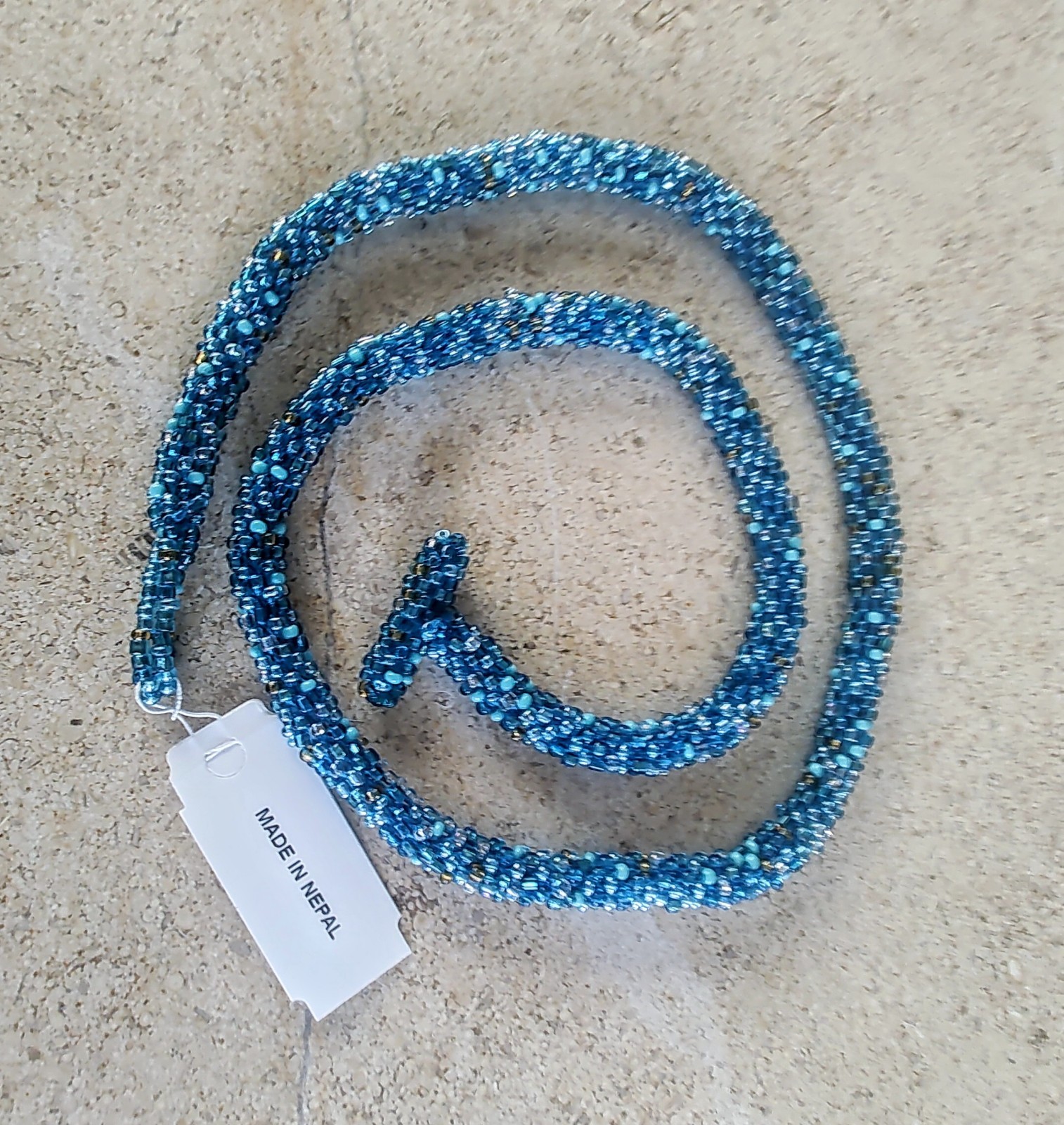 Andrew Stone Nepal Light Blue Glass Bead Rope 20″ Necklace