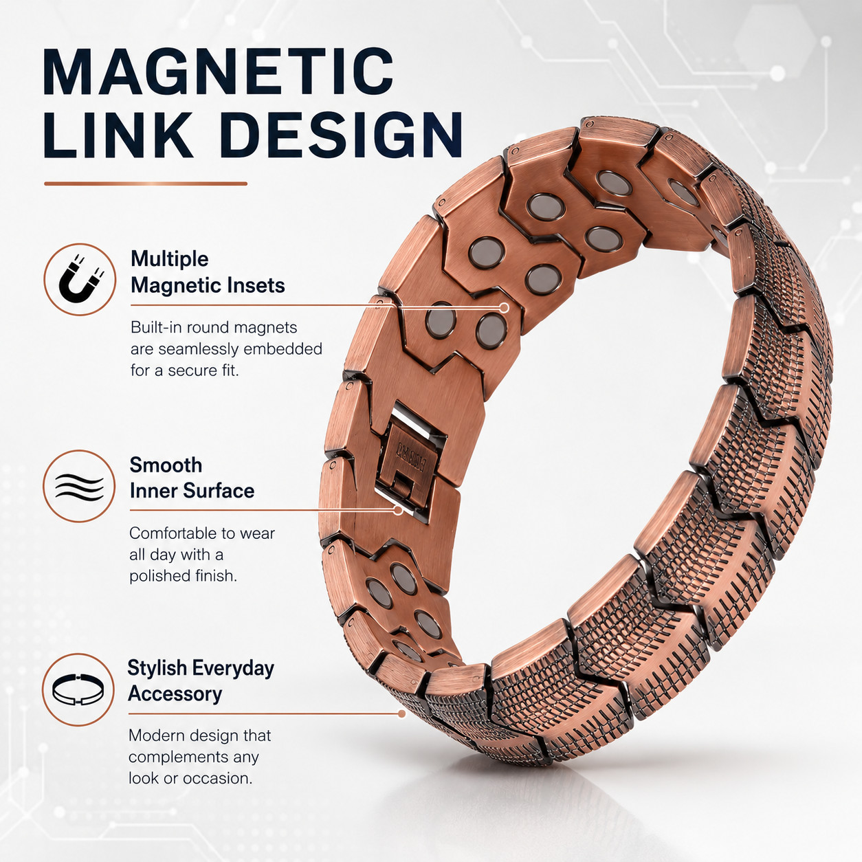 Elegant Copper-Tone Magnetic Bracelet for Men Adjustable Pain Relief Arthritis
