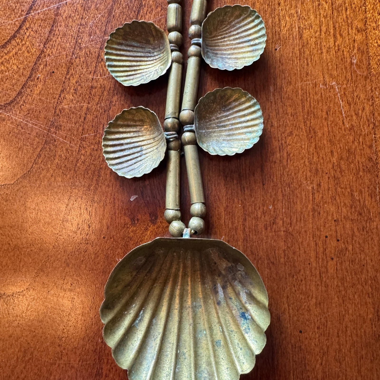 VTG Brass Seashell Statement Necklace Gold Tone Coastal Beach Jewelry Boho 16”