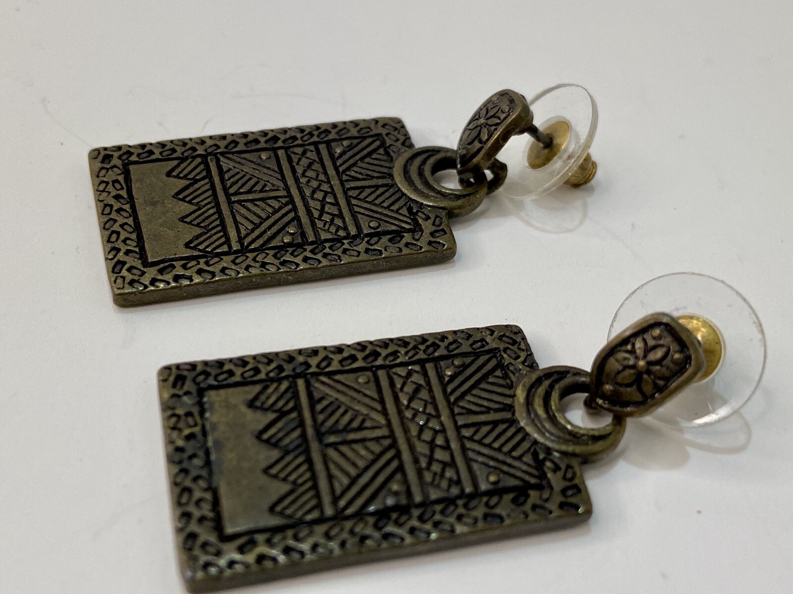 Vintage Mayan Ethnic Native Design Style Bohemian Rectangle Dangle Earrings 1″
